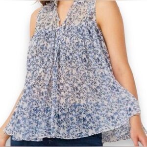 LC Lauren Conrad Floral Sheer Sleeveless Pleated Blouse
